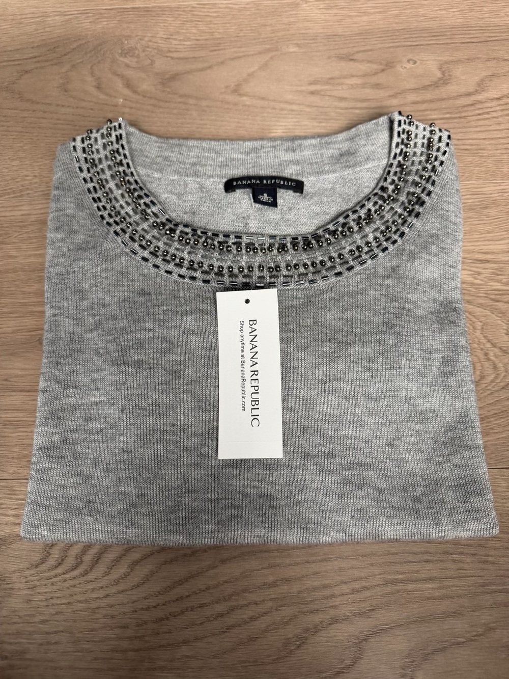 Banana Republic Light Grey Beaded Crewneck Sweater